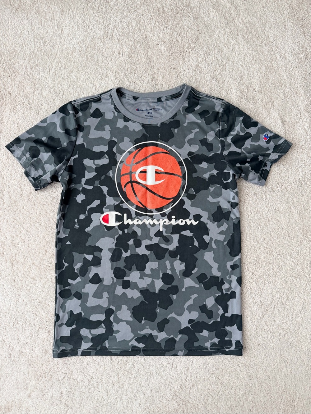Champion Gray Camo Tee with Orange Basketball Graphic